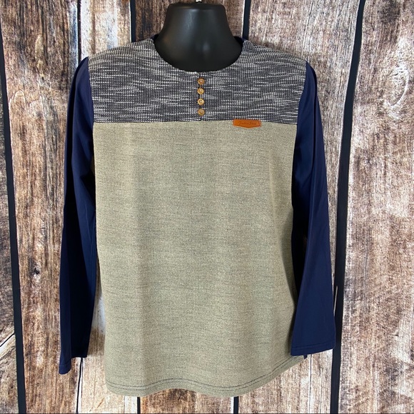 Men’s Round Neck Long Sleeve Polo Shirt L - Picture 1 of 5
